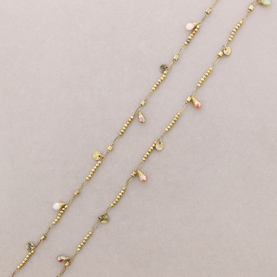 LONG NECKLACE WITH METAL BEADS FACETED CRYSTALS