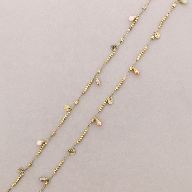 LONG NECKLACE WITH METAL BEADS FACETED CRYSTALS