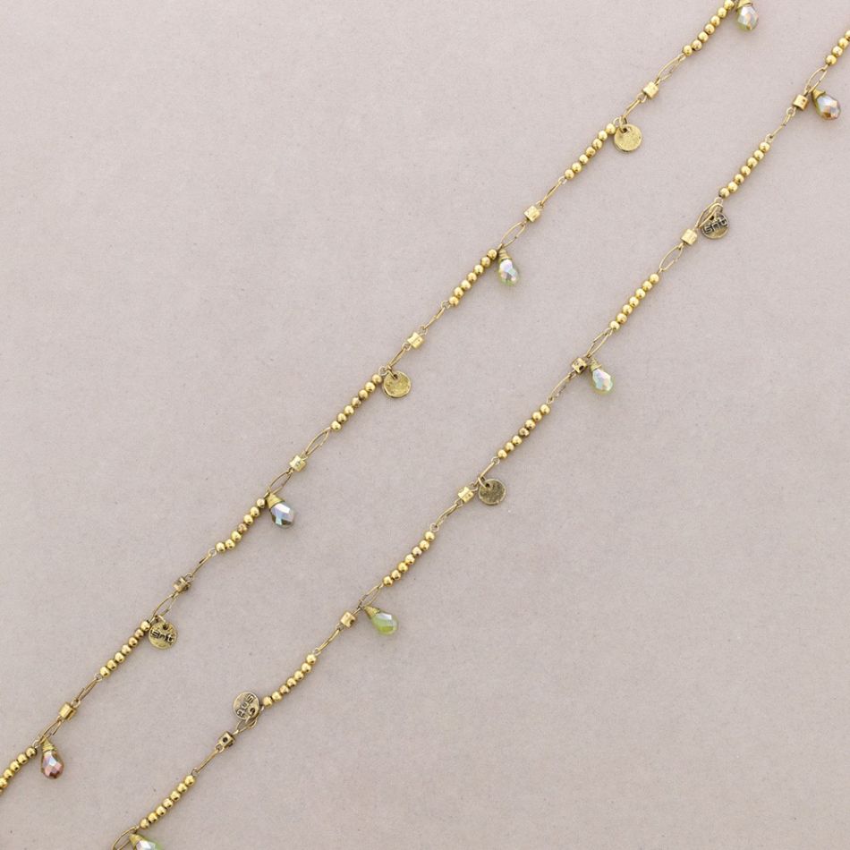 LONG NECKLACE WITH METAL BEADS FACETED CRYSTALS