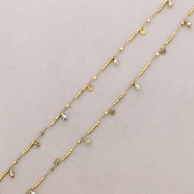 LONG NECKLACE WITH METAL BEADS FACETED CRYSTALS