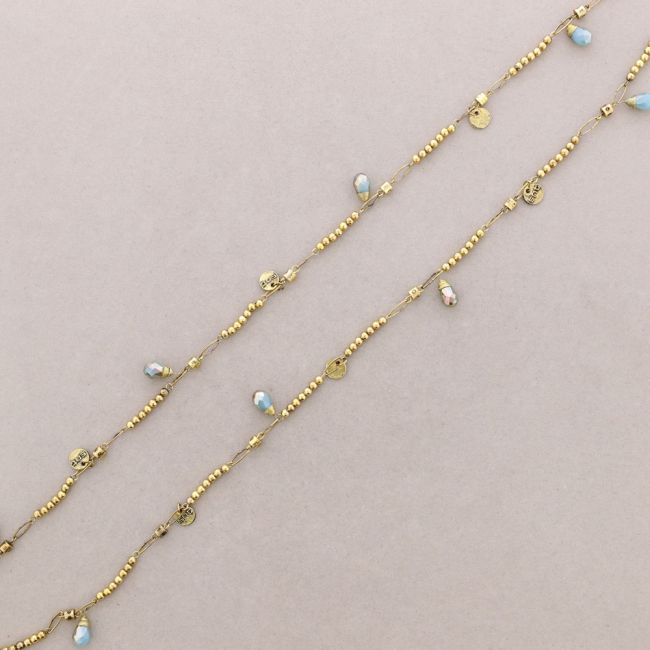 LONG NECKLACE WITH METAL BEADS FACETED CRYSTALS