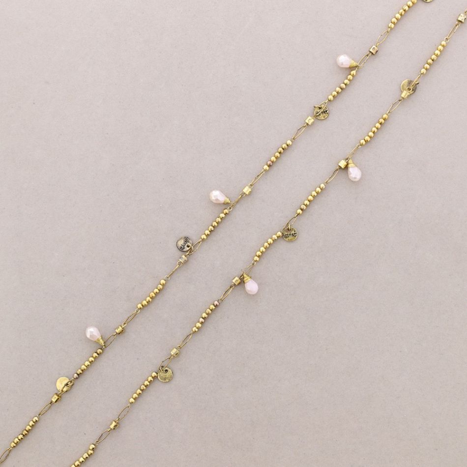 LONG NECKLACE WITH METAL BEADS FACETED CRYSTALS