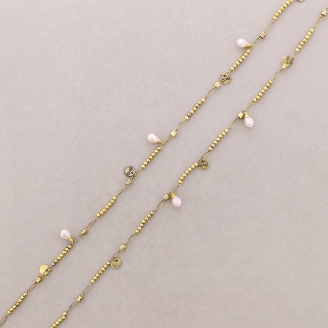 LONG NECKLACE WITH METAL BEADS FACETED CRYSTALS