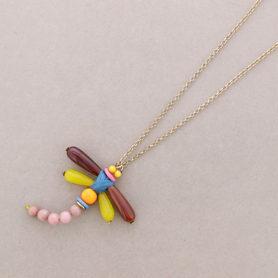 LONG NECKLACE DRAGONFLY STONES