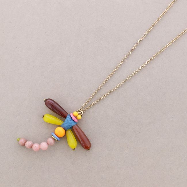 LONG NECKLACE DRAGONFLY STONES