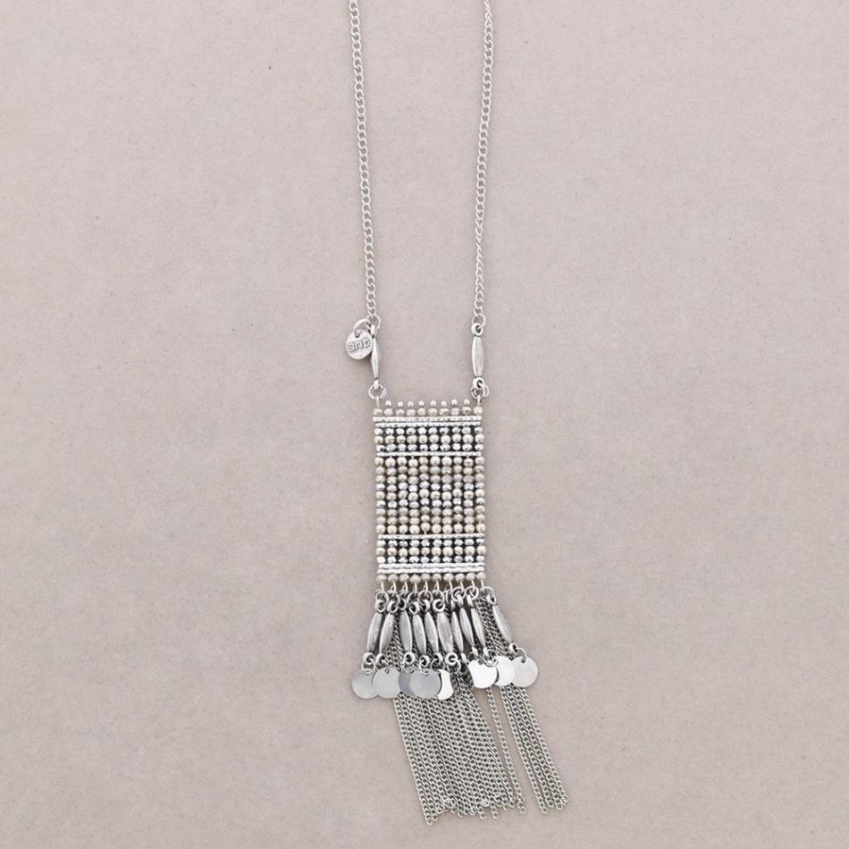 LONG FRINGE NECKLACE WITH BEAD CHAINS
