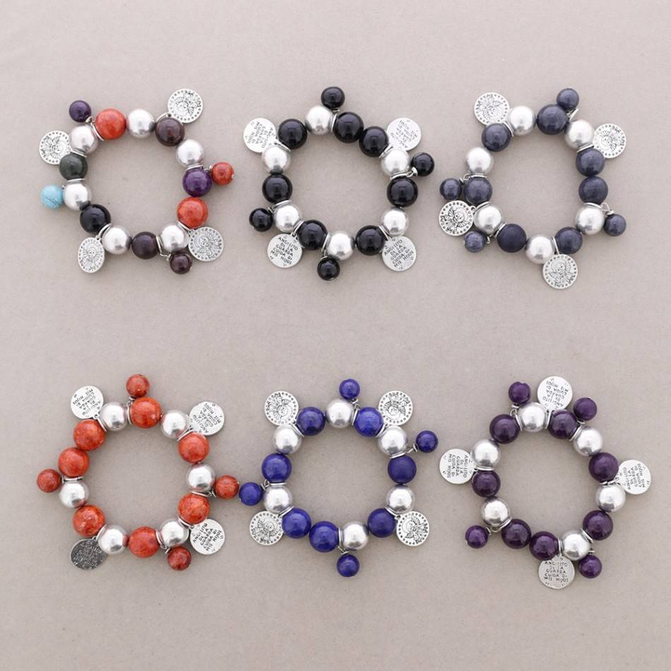 PULSERA CUENTAS METAL PIEDRAS