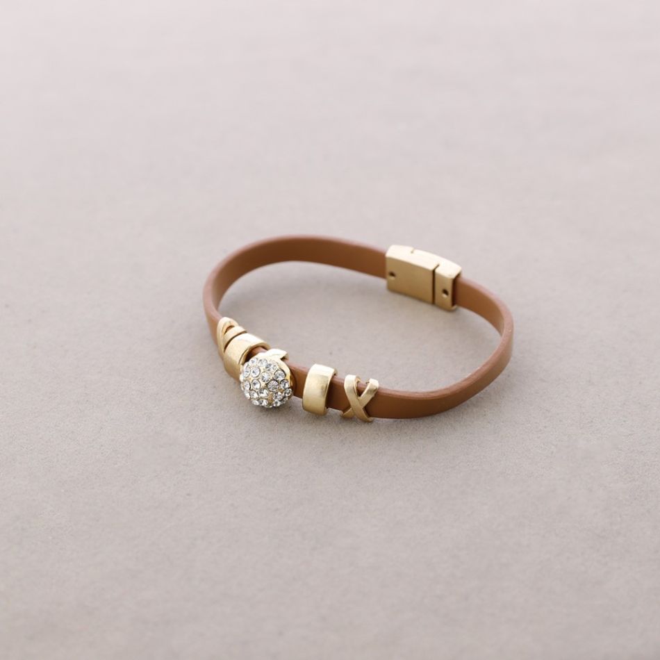 LEATHER BRACELET METAL CRYSTALS