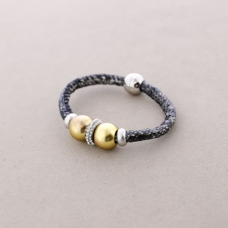 LEATHER METAL CRYSTALS BRACELET