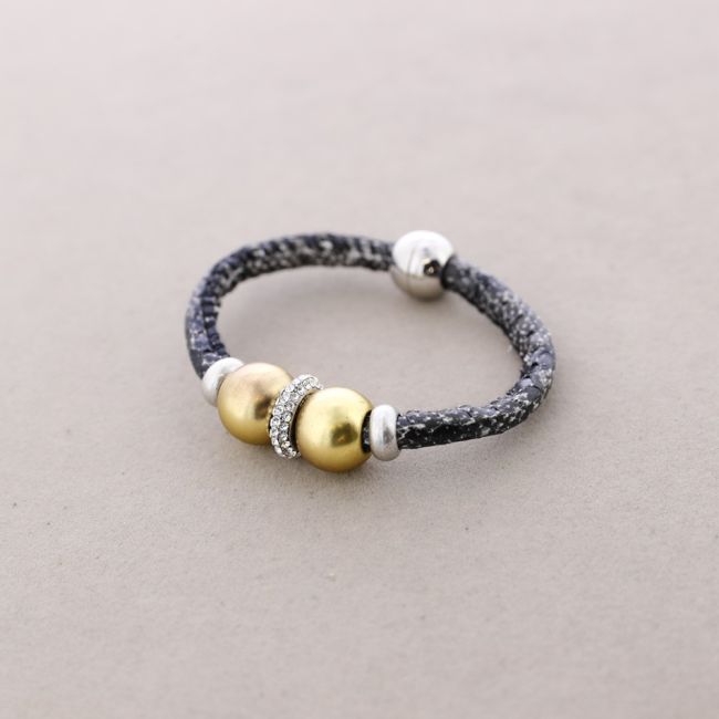 PULSERA CUERO METAL CRISTALES
