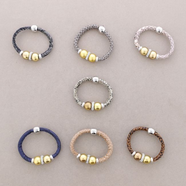 LEATHER METAL CRYSTALS BRACELET