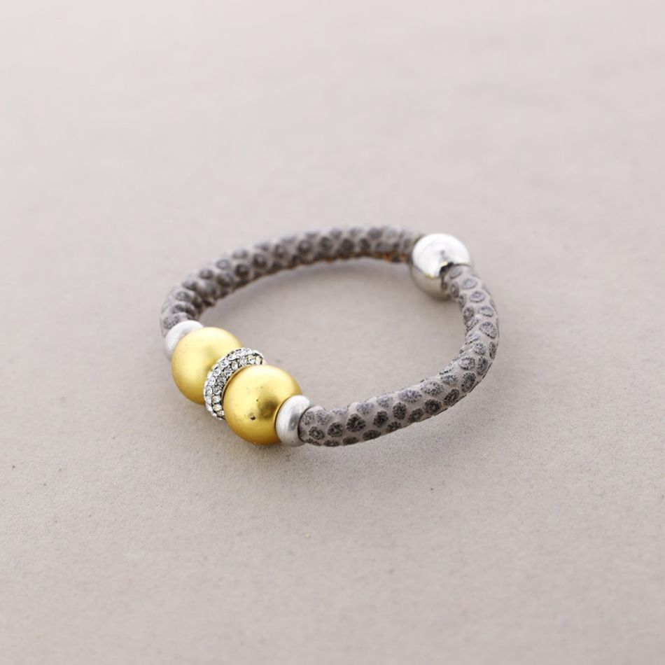 PULSERA CUERO METAL CRISTALES