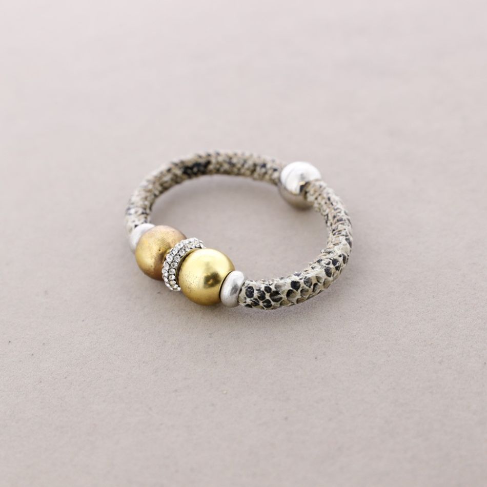 PULSERA CUERO METAL CRISTALES