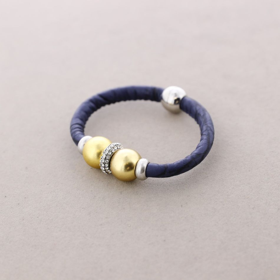LEATHER METAL CRYSTALS BRACELET