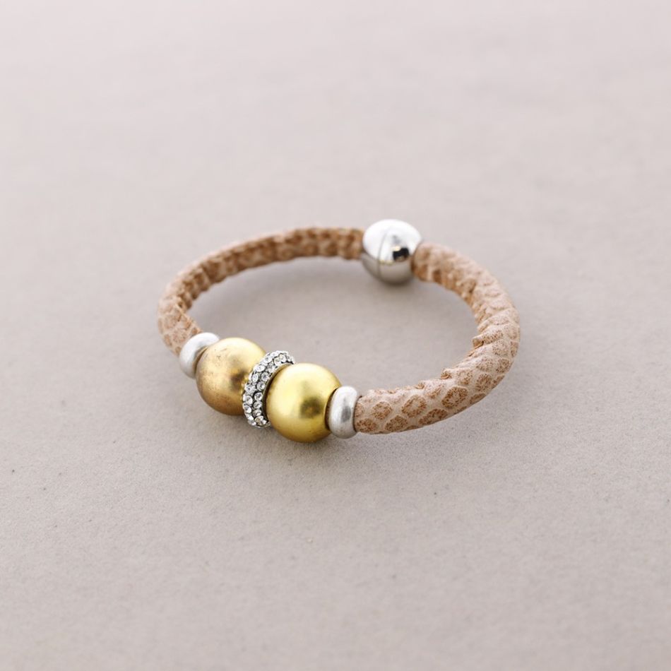 LEATHER METAL CRYSTALS BRACELET