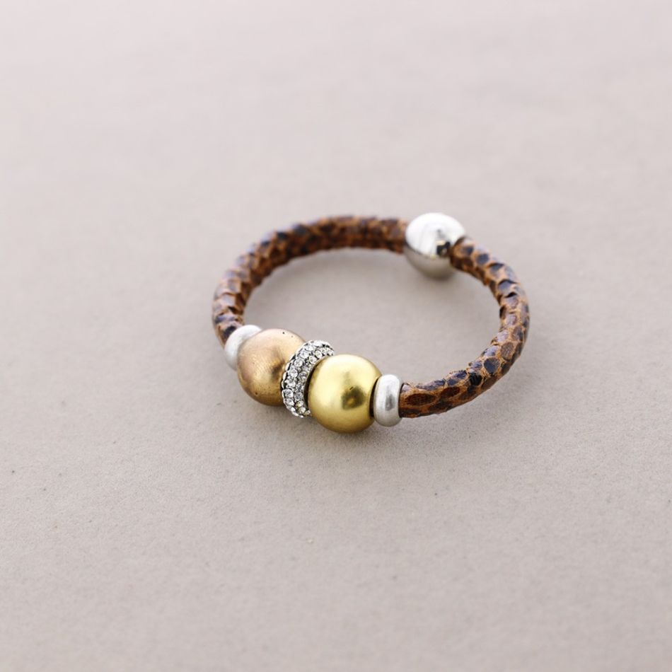 PULSERA CUERO METAL CRISTALES