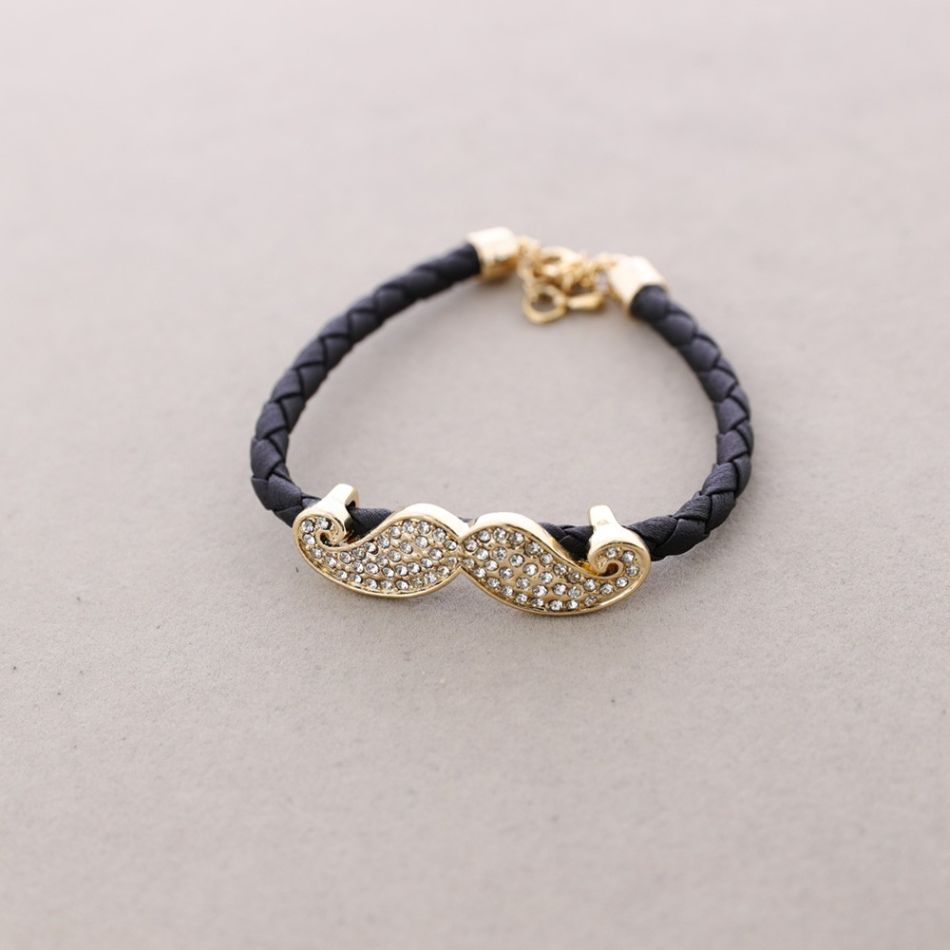 PULSERA CUERO TRENZADO METAL CRISTALES
