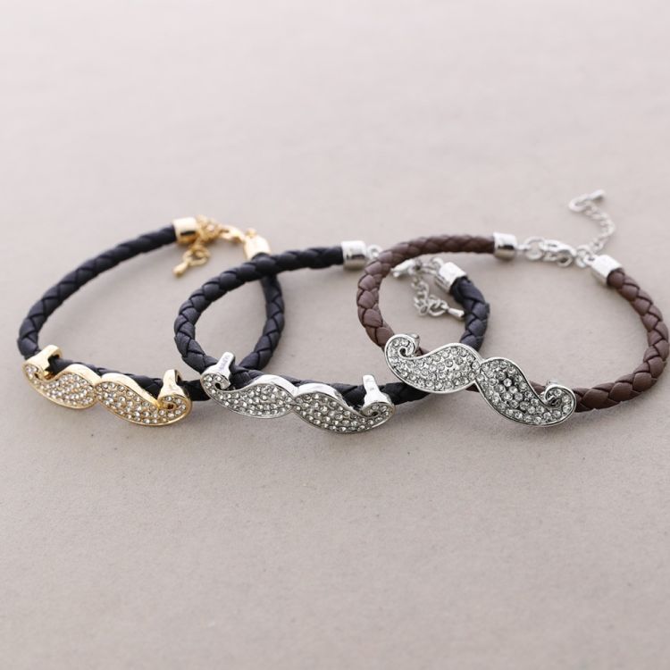BRAIDED LEATHER BRACELET METAL CRYSTALS 2