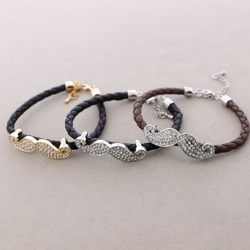 BRAIDED LEATHER BRACELET METAL CRYSTALS