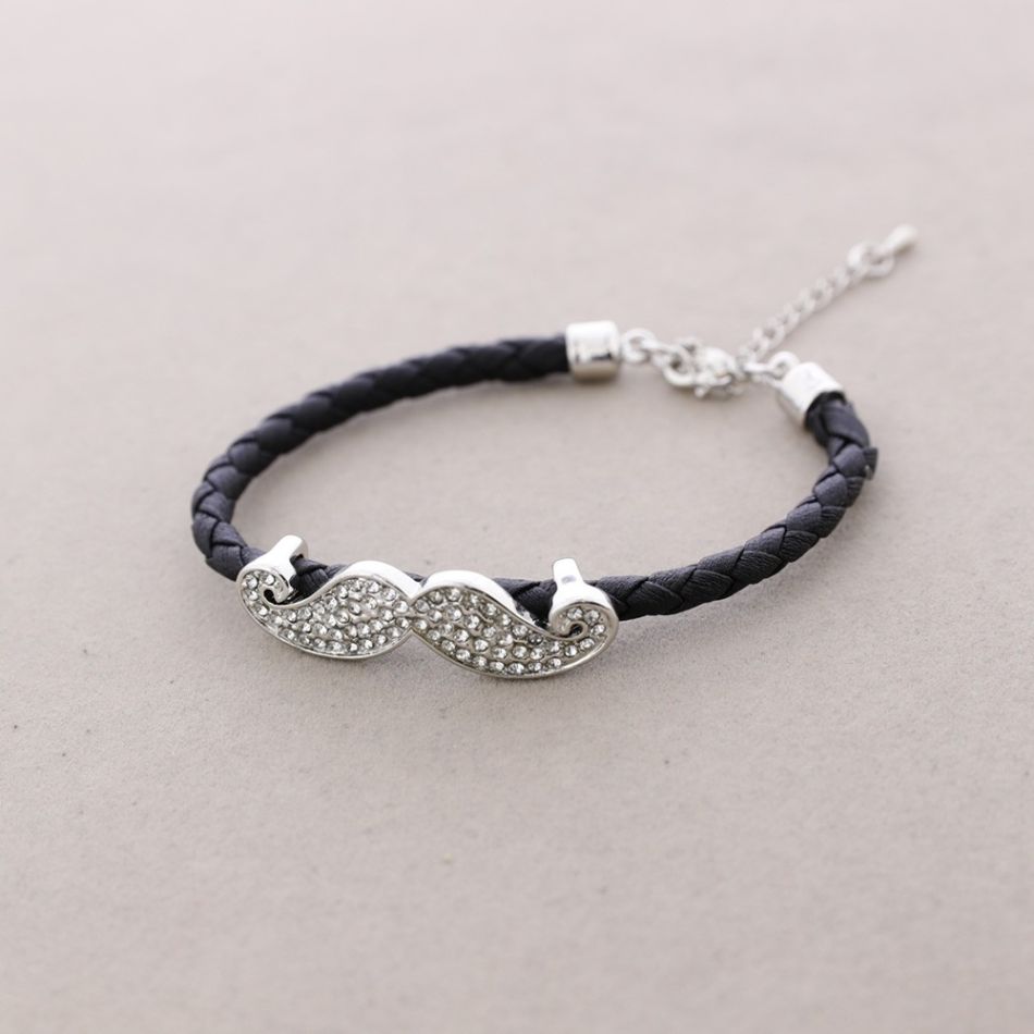 PULSERA CUERO TRENZADO METAL CRISTALES