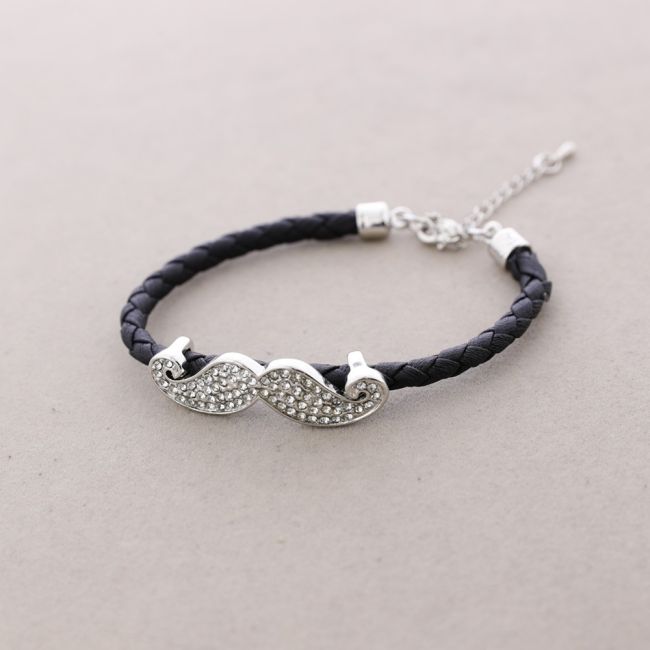 PULSERA CUERO TRENZADO METAL CRISTALES