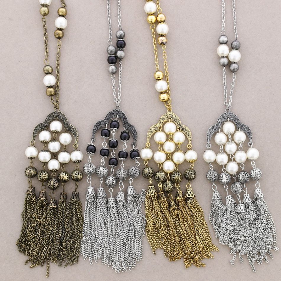 LONG PENDANT NECKLACE BALL CHAINS