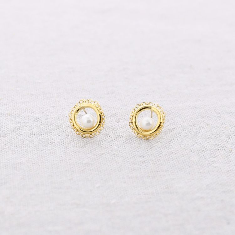 PEARL HOOP STEEL EARRINGS