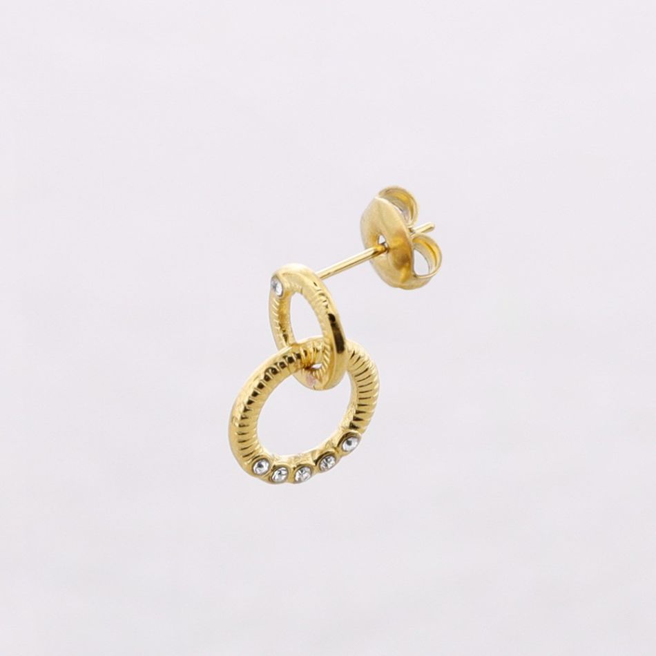 DOUBLE RING CRYSTAL STEEL EARRINGS
