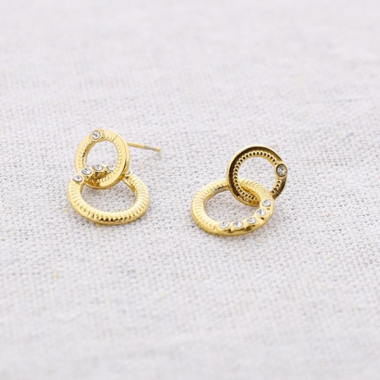 PENDIENTES ACERO DOBLE ANILLA CRISTALES 2