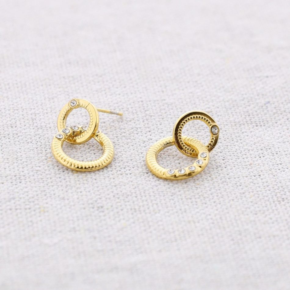 DOUBLE RING CRYSTAL STEEL EARRINGS