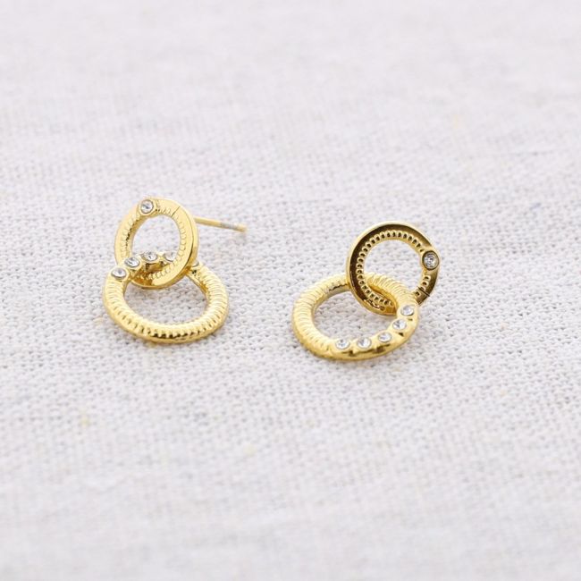 DOUBLE RING CRYSTAL STEEL EARRINGS