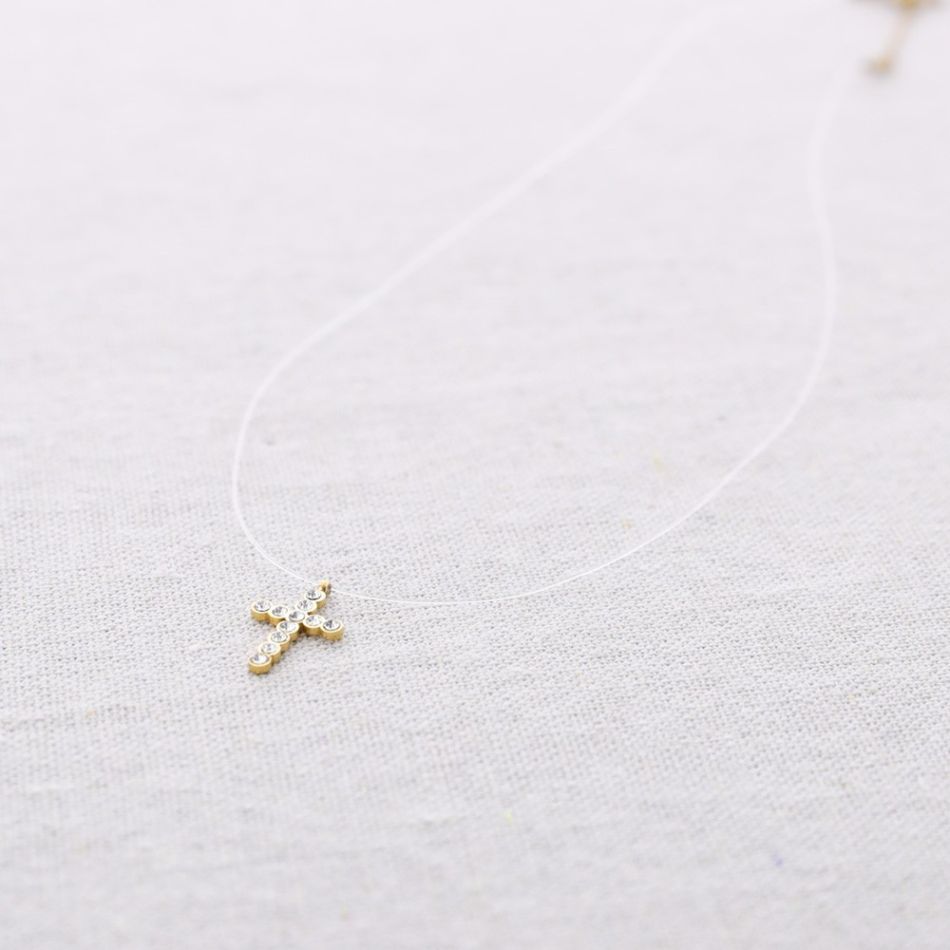STEEL SHORT NECKLACE FISHING LINE CROSS PENDANT