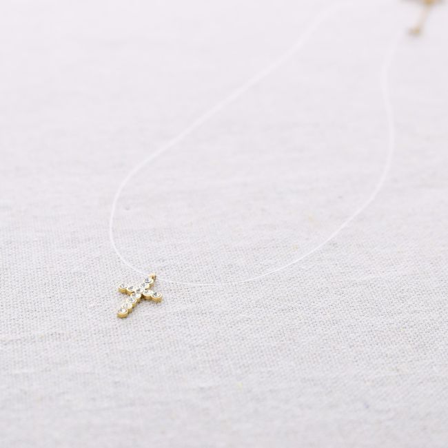 STEEL SHORT NECKLACE FISHING LINE CROSS PENDANT