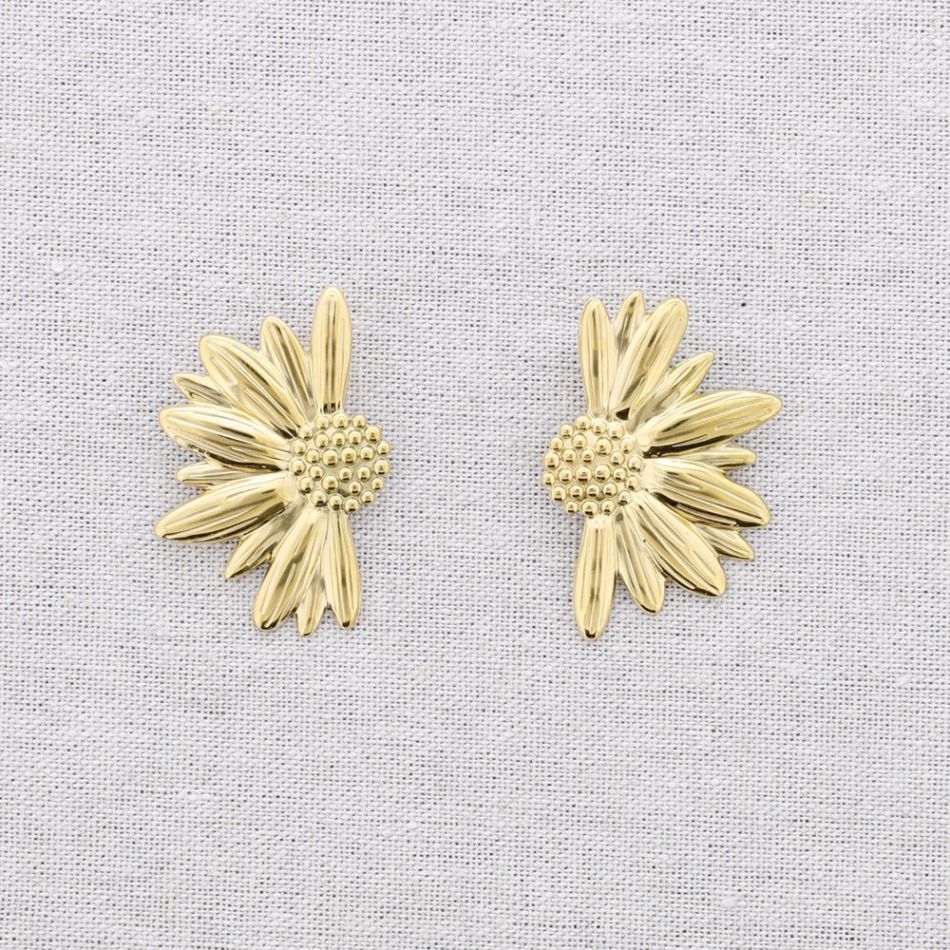 HALF SUNFLOWER STEEL STUD EARRINGS