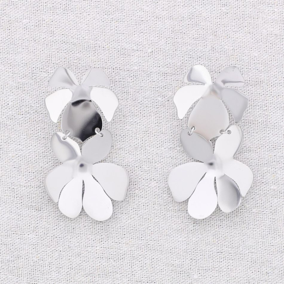 DOUBLE FLOWER STEEL EARRINGS