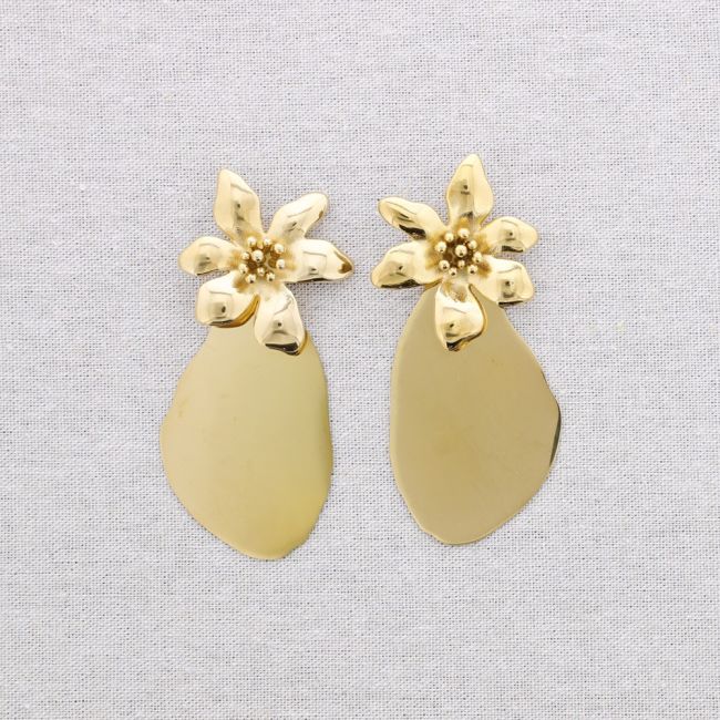 STEEL EARRINGS FLOWER TRIANGULAR PENDANT