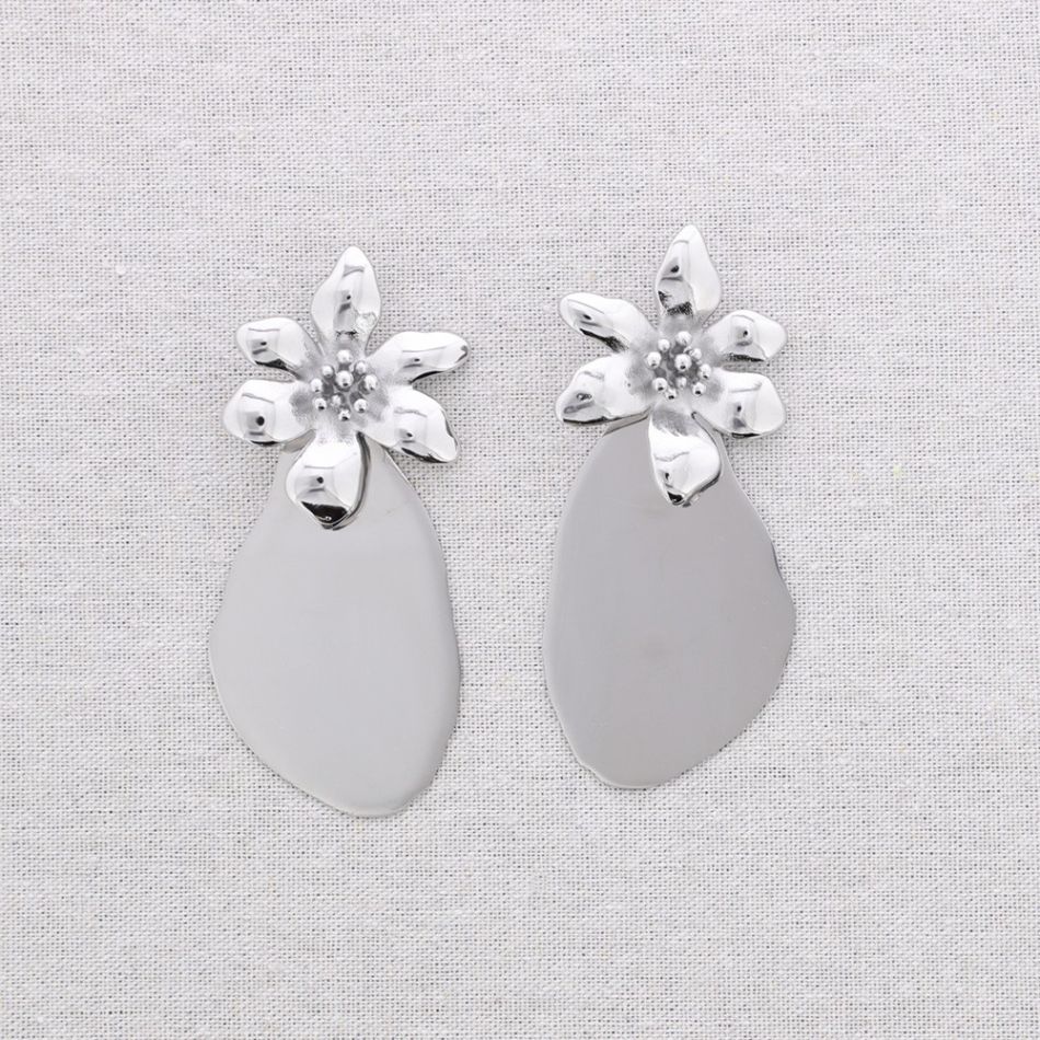 PENDIENTES ACERO FLOR COLGANTE TRIANGULAR