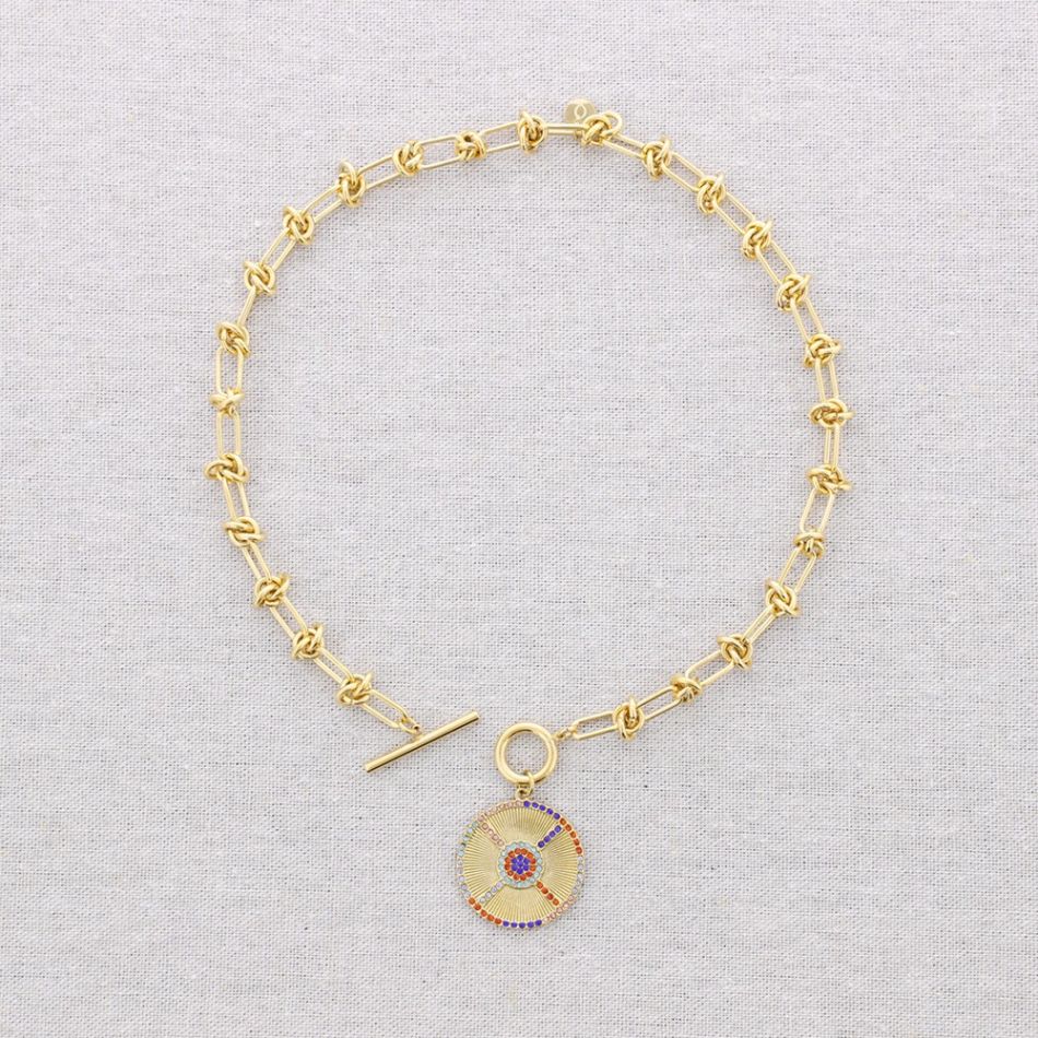 STEEL CHOKER WITH CRYSTALS MEDAL PENDANT