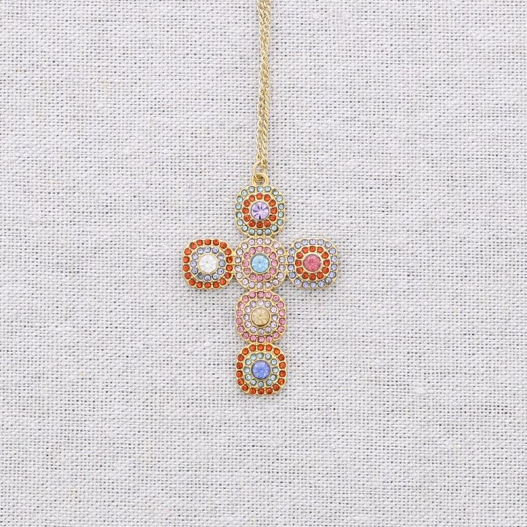 COLLAR ACERO COLGANTE CRUZ CRISTALES
