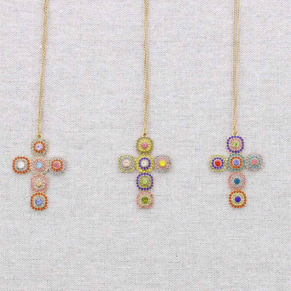 COLLAR ACERO COLGANTE CRUZ CRISTALES