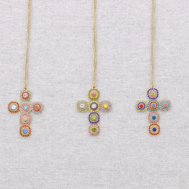 COLLAR ACERO COLGANTE CRUZ CRISTALES