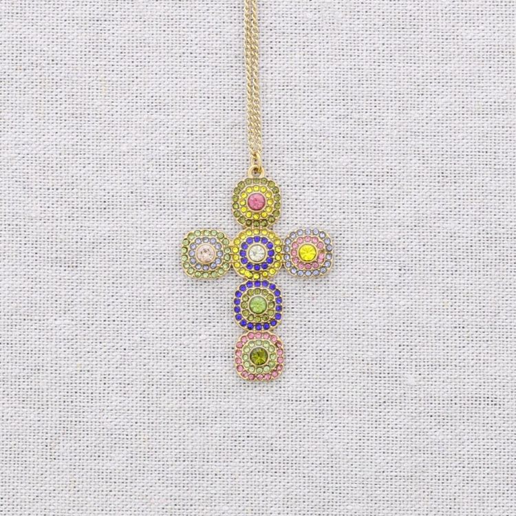 COLLAR ACERO COLGANTE CRUZ CRISTALES 2