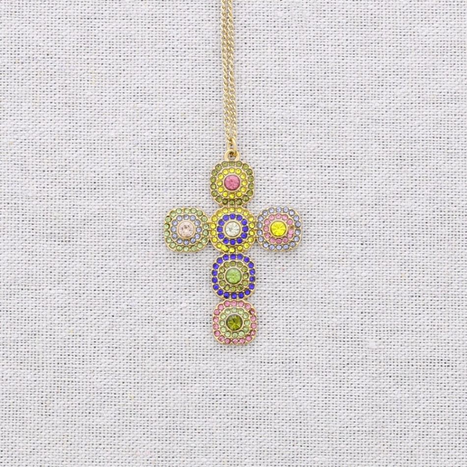 COLLAR ACERO COLGANTE CRUZ CRISTALES