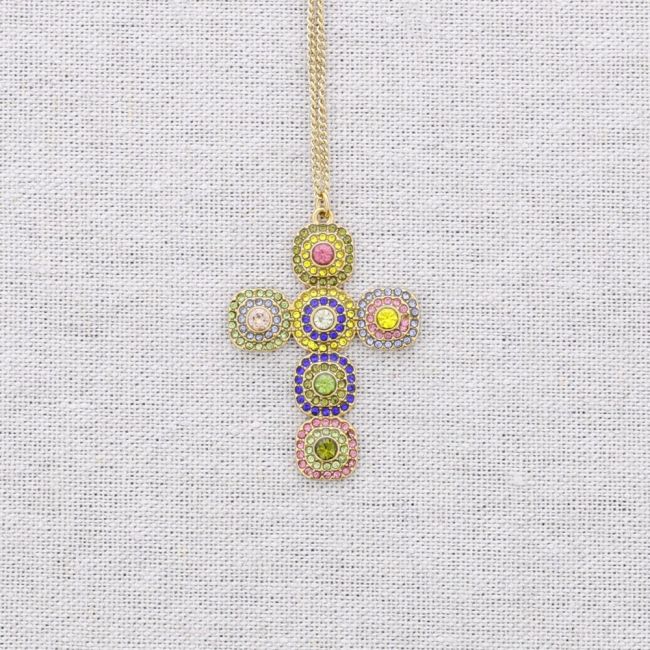 COLLAR ACERO COLGANTE CRUZ CRISTALES