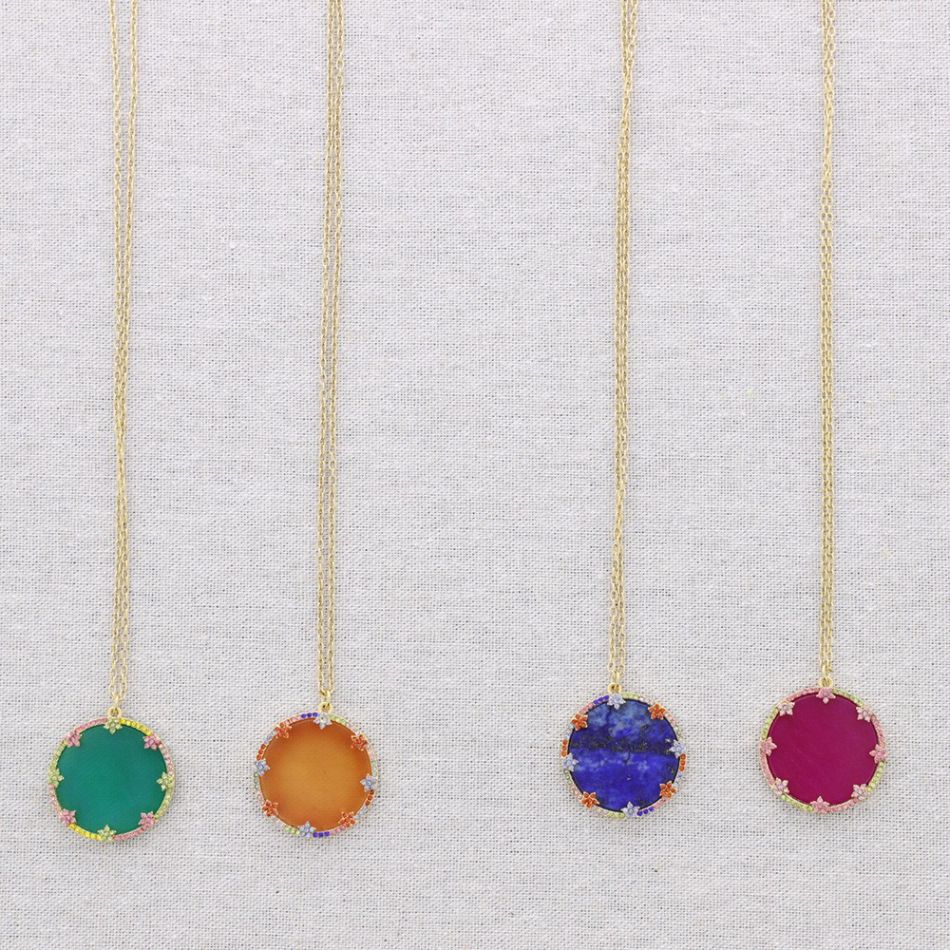 COLLAR ACERO COLGANTE MEDALLA PIEDRA CRISTALES