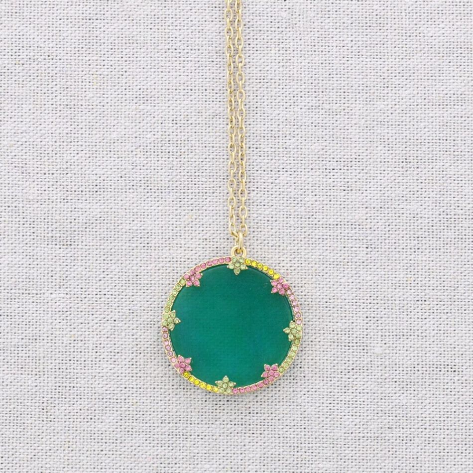 STEEL NECKLACE WITH CRYSTALS STONE MEDAL PENDANT