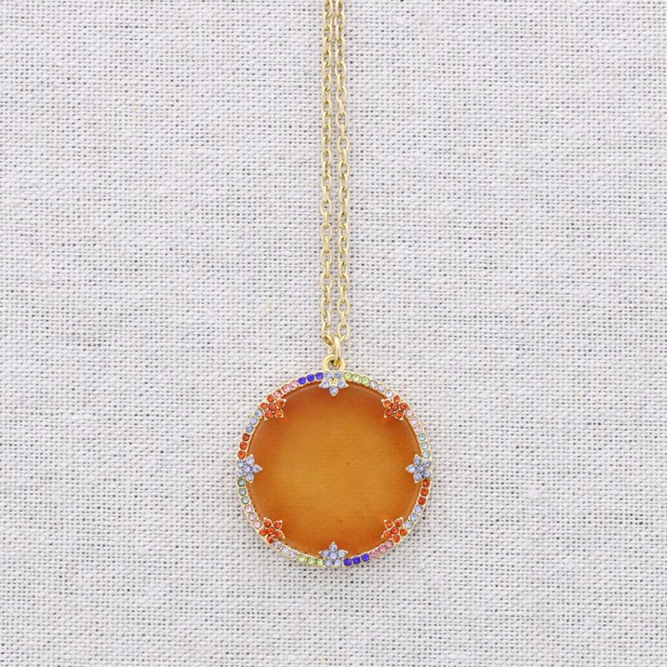 COLLAR ACERO COLGANTE MEDALLA PIEDRA CRISTALES
