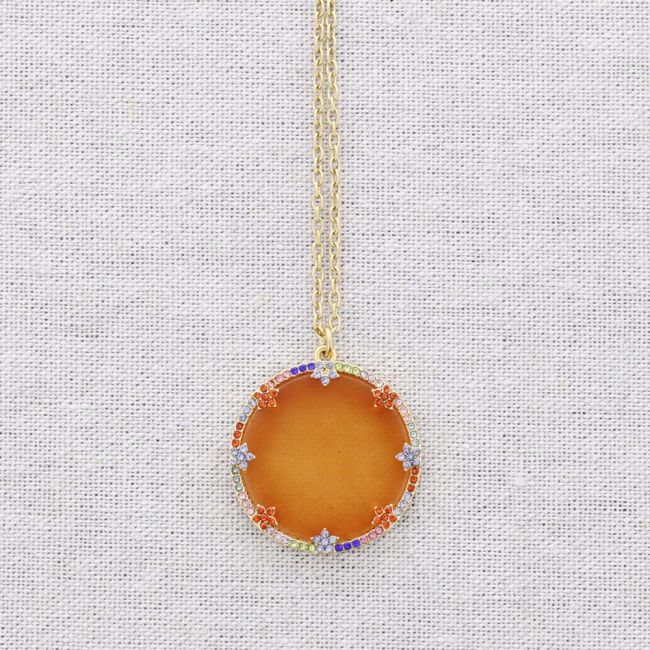 STEEL NECKLACE WITH CRYSTALS STONE MEDAL PENDANT