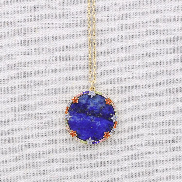COLLAR ACERO COLGANTE MEDALLA PIEDRA CRISTALES