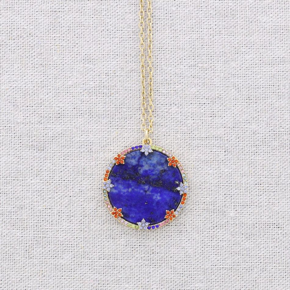 STEEL NECKLACE WITH CRYSTALS STONE MEDAL PENDANT